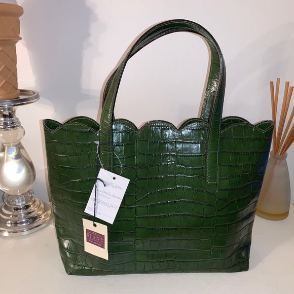 Savini Bettina | Bags | Savini Bettina Green Croc Handbag | Poshmark